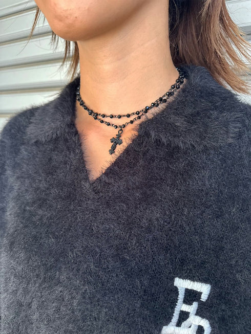 ロゴ刺繍シャギーニットトップス